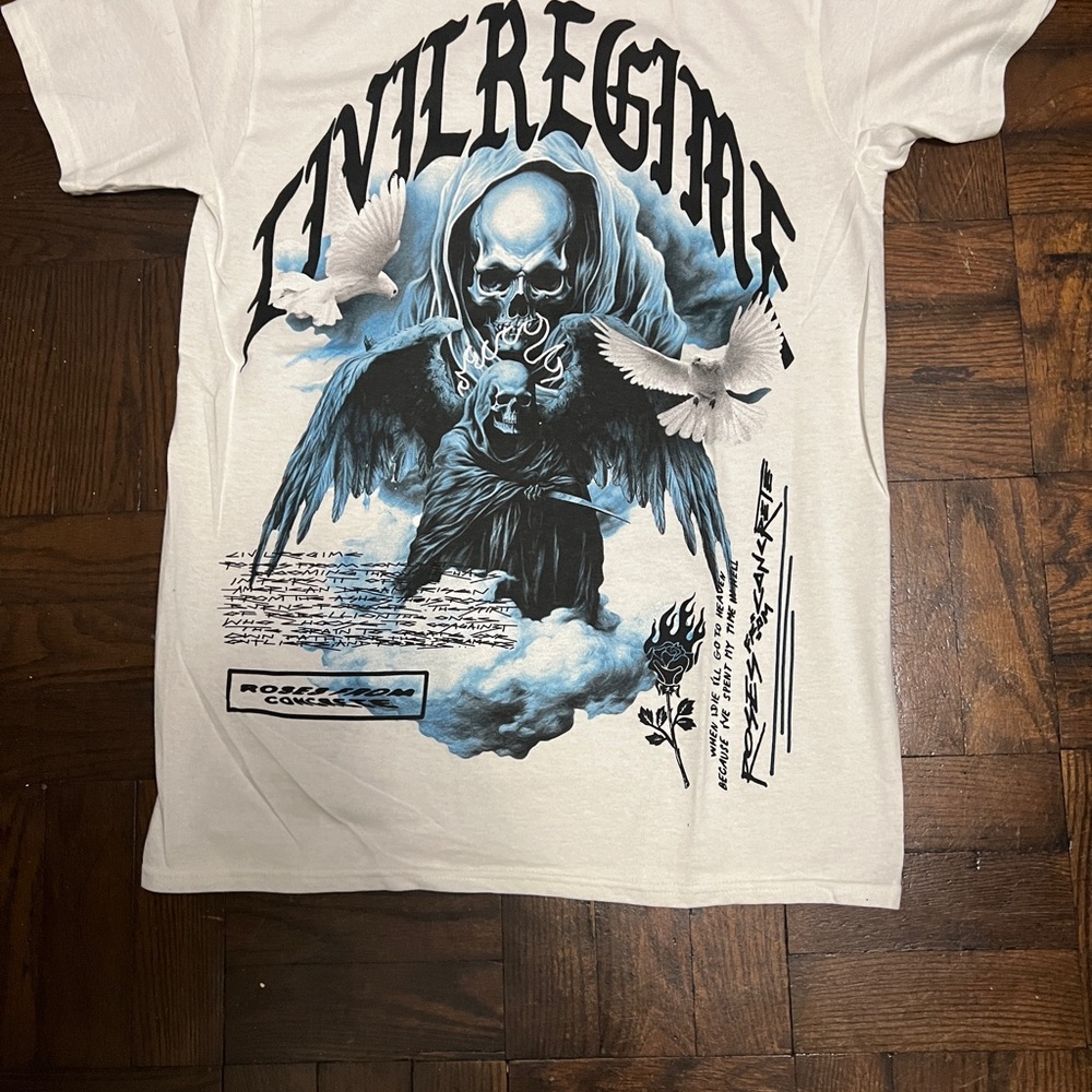New Civil Regime x Darc Sport T Shirt Adult sz Small White Skull Roeses Dove